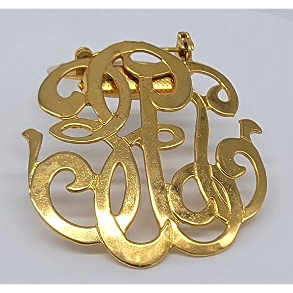 Scrollwork Brooch Pin Scarf Clip Combo Gold Tone Metal Shiny Ornate Vintage